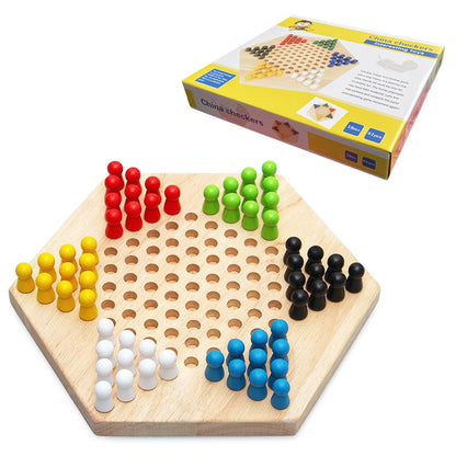 Chinese Checker Classic Original Game Set Rubber Wooden Board Game Strategy Game for Kids Adults