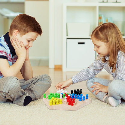 Chinese Checker Classic Original Game Set Rubber Wooden Board Game Strategy Game for Kids Adults