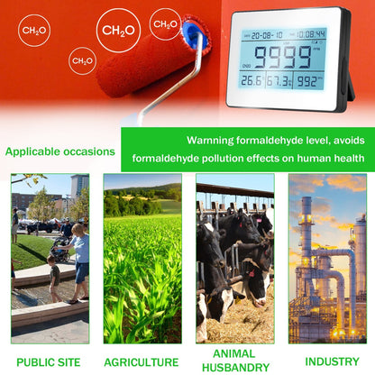 EU Plug Professional LCD Data Logging Formaldehyde Detector with Air Temperature Humidity Barometric Pressure Detection