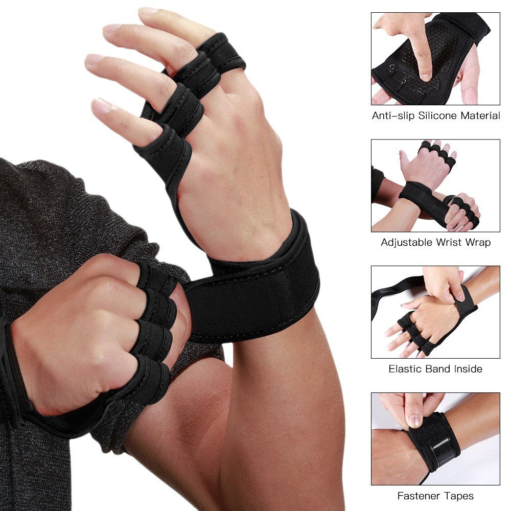 1 Pair Sports Ventilated Workout Gloves Lifting Pads Hand Protector with Integrated Wrist Wraps for Weight Lifting, Training, Fitness, Exercise