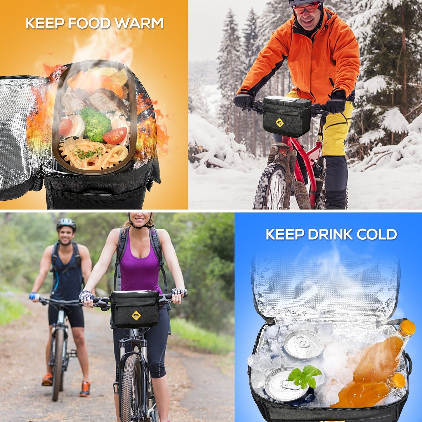 Multi-functional Cycling Insulated Bike Cooler Bag Anti-wear Water Resistant Bike Handlebar Bag Pannier with Bike Phone Mount