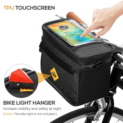Multi-functional Cycling Insulated Bike Cooler Bag Anti-wear Water Resistant Bike Handlebar Bag Pannier with Bike Phone Mount