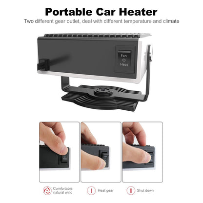 12V Car Heater 150W 2-in-1 Auto Heater Fan Fast Heating Cooling Air Purify 180-degree Rotary Defroster Defogger