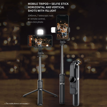 Wireless BT 4.0 Selfie Stick 104.5cm Max. Length Remote Control Extendable Tripod Stand with Fill Light for Video Recording Vlogging Live Streaming
