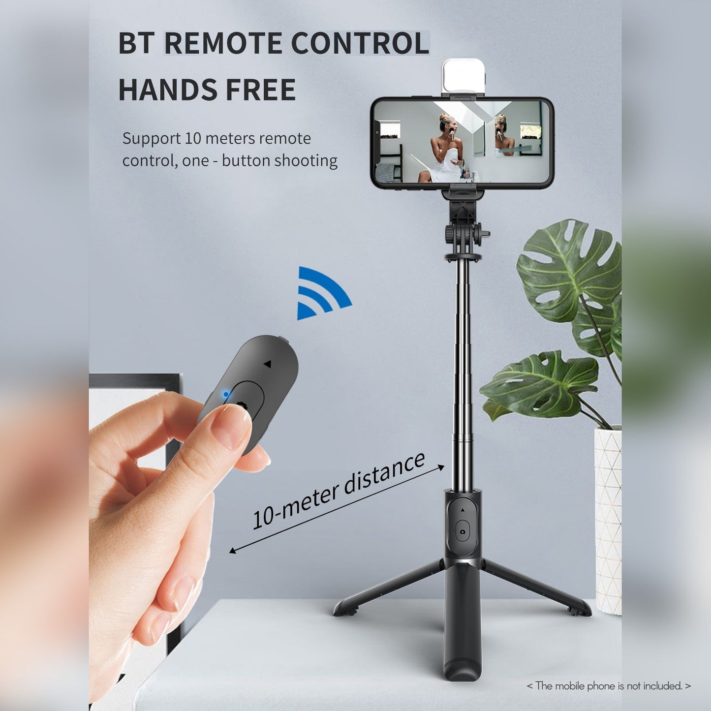 Wireless BT 4.0 Selfie Stick 104.5cm Max. Length Remote Control Extendable Tripod Stand with Fill Light for Video Recording Vlogging Live Streaming