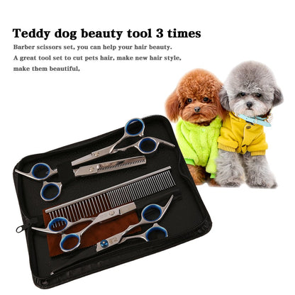 6PCS/Set Professional Pets Grooming Scissors Set Shears Hairdressing Haircut Tools Kit